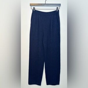St. John Navy Blue Pleated Knit Straight Leg Pants